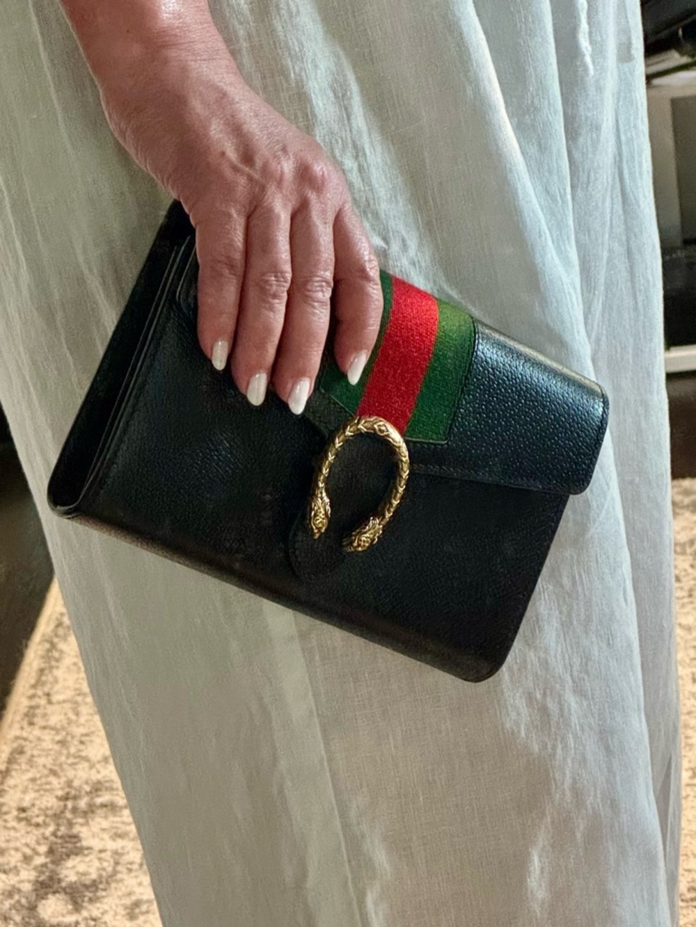 Gucci Dionysus Black Leather Wallet on Chain Red Green Web Stripe - Picture 9 of 9
